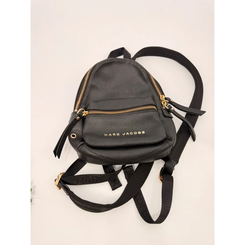 Marc Jacobs Mini Backpack Women Small Black Leather Gold Hardware Logo Strap